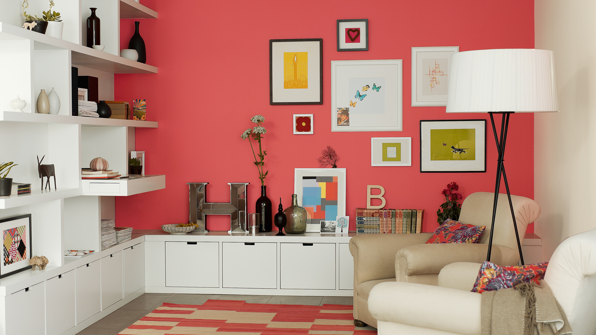 Add interest to your living room with a fun monochromatic scheme.
